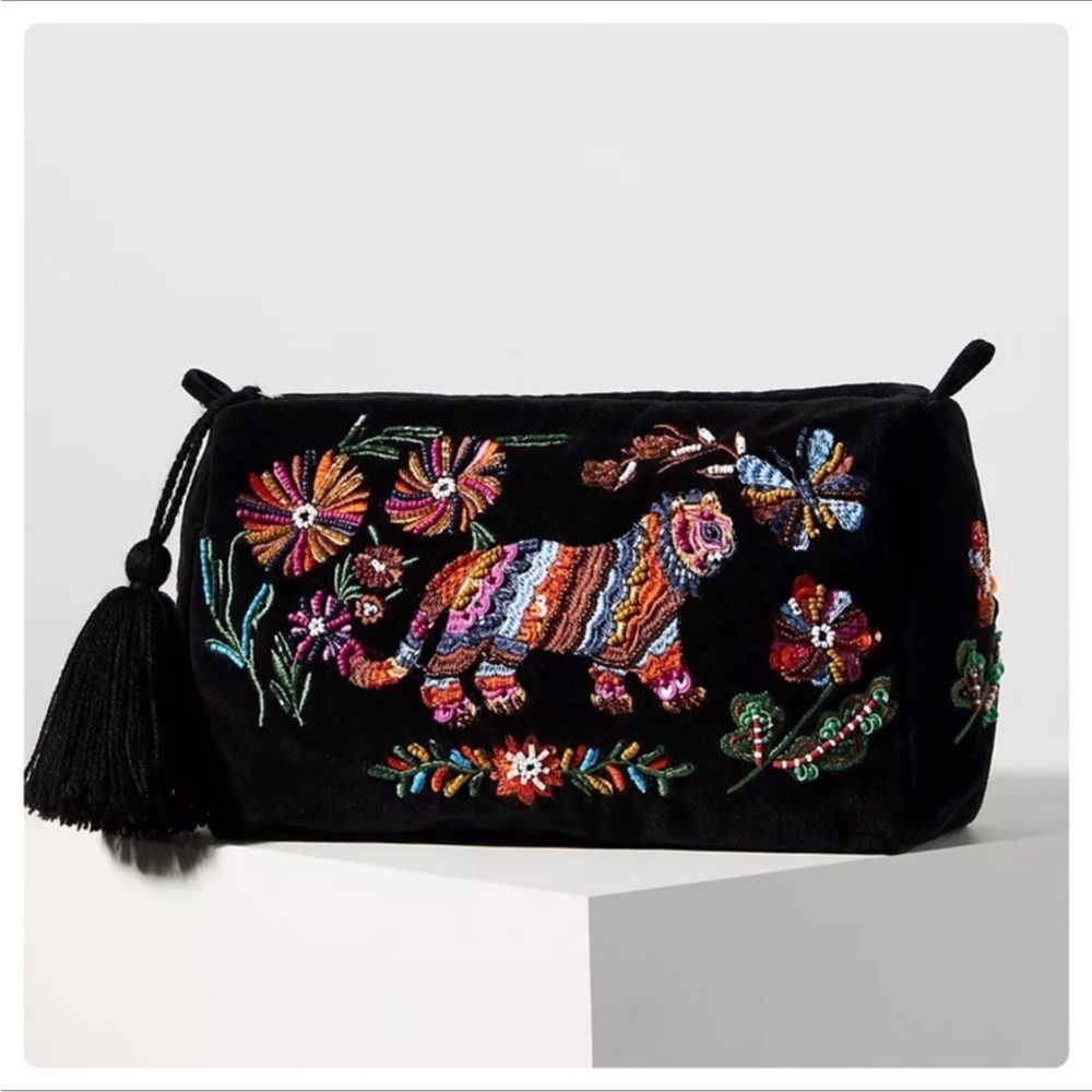 NWT Corinne Lent for Anthropologie Embellished Cosmetic Bag Clutch Lion II